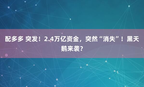 配多多 突发！2.4万亿资金，突然“消失”！黑天鹅来袭？