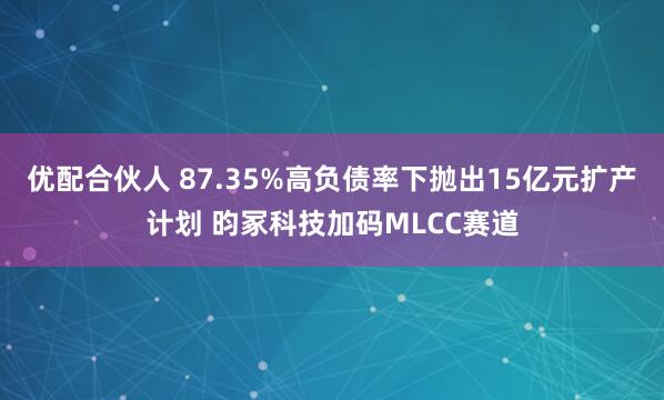 优配合伙人 87.35%高负债率下抛出15亿元扩产计划 昀冢科技加码MLCC赛道
